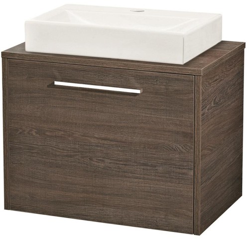 Larger image of Hudson Reed Horizon 600mm Wall Hung Vanity Unit & Basin (Mid Sawn Oak).