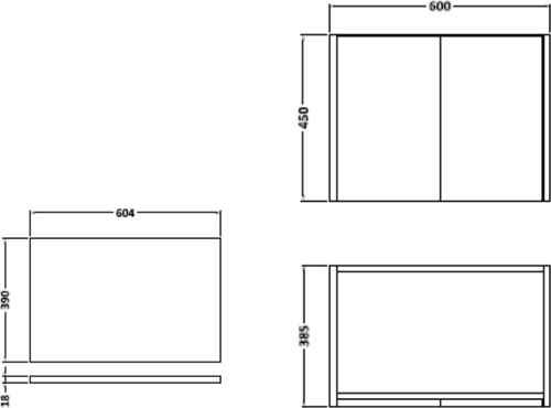 Technical image of Hudson Reed Horizon 600mm Wall Hung Vanity Unit & Basin (Mid Oak).