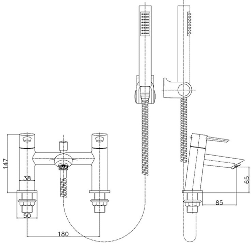 Technical image of Ultra Firth Mono Basin & Bath Shower Mixer Tap Set With Shower Kit  (Chrome).