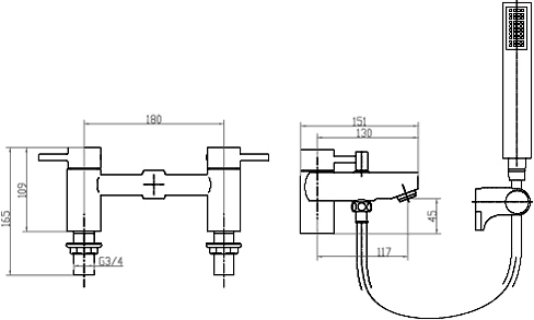 Technical image of Ultra Muse Bath Shower Mixer Tap With Shower Kit & Wall Bracket.