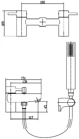 Technical image of Ultra Muse Black Bath Shower Mixer Tap With Shower Kit (Black).