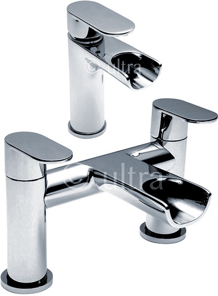 Larger image of Ultra Flume Waterfall Basin & Bath Filler Tap Set (Chrome).