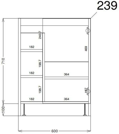 Technical image of HR Apollo Compact Floor Standing Vanity Unit & Basin (600mm, Cashmere).