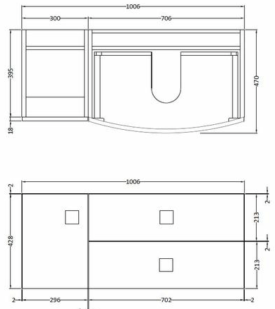 Technical image of HR Sarenna Wall Hung 1000mm Cabinet & Basin RH (Graphite).