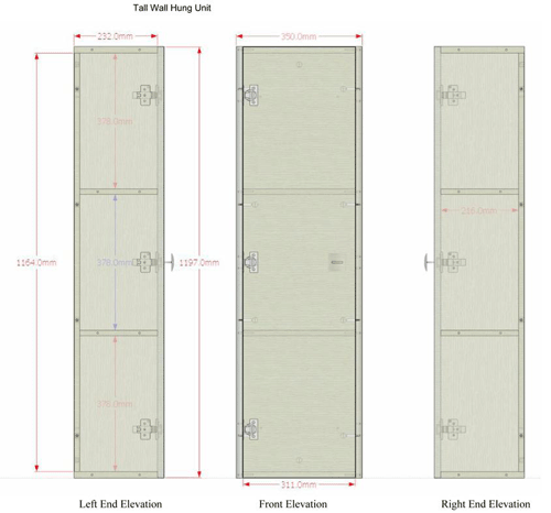 Technical image of HR Sarenna Wall Hung Tall Storage Unit (350mm, Graphite).