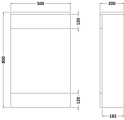 Technical image of Hudson Reed Memoir 500mm Back To Wall WC Unit (Grey).