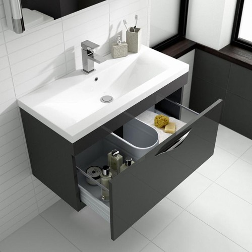 Example image of Hudson Reed Memoir 500mm Wall Hung Vanity Unit & Basin (Gloss Grey).