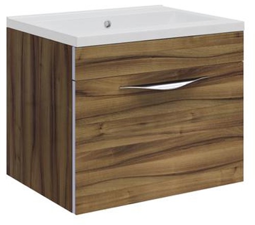 Larger image of Hudson Reed Memoir 500mm Wall Hung Vanity Unit & Basin (Gloss Walnut).