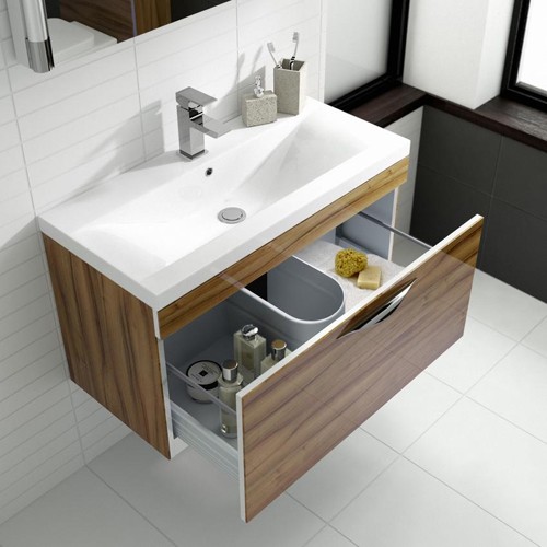 Example image of Hudson Reed Memoir 500mm Wall Hung Vanity Unit & Basin (Gloss Walnut).