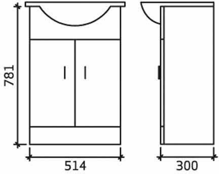 Technical image of Ultra Beaufort 550mm Vanity Unit With Ceramic Basin (White).