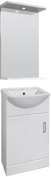 Larger image of Nuie Marvel 450mm Vanity Unit With Mirror & Ceramic Basin (White).