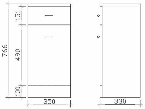 Technical image of Ultra Beaufort Laundry Basket Cabinet. 350x330x766mm (White).