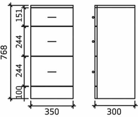 Technical image of Ultra Beaufort Bathroom Cabinet With 3 x Drawers. 350x300x768mm (White).