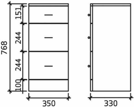 Technical image of Ultra Beaufort Bathroom Cabinet With 3 x Drawers. 350x330x768mm (White).