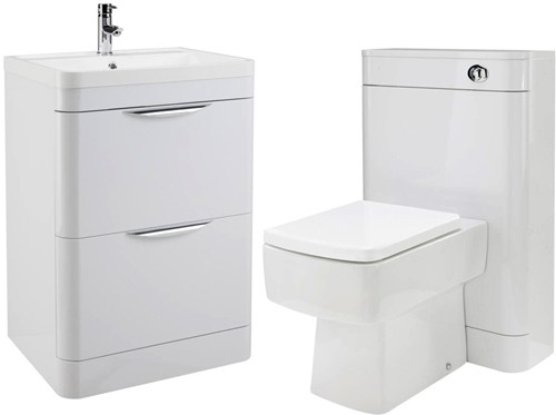 Larger image of Nuie Parade 600mm Vanity Unit Suite With BTW Unit, Pan & Seat (White).