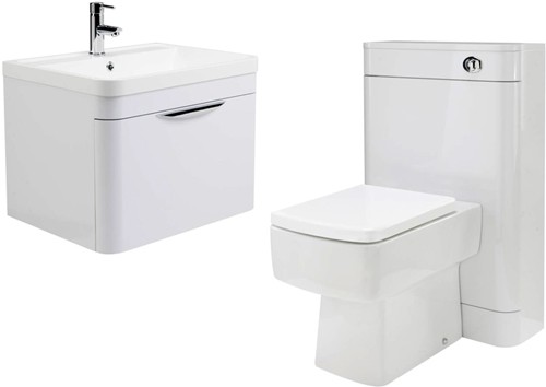 Larger image of Nuie Parade 600mm Vanity Unit Suite With BTW Unit, Pan & Seat (White).