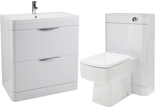 Larger image of Nuie Parade 800mm Vanity Unit Suite With BTW Unit, Pan & Seat (White).