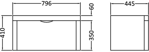 Technical image of Nuie Parade Wall Mounted Vanity Unit With Drawer & Basin 800x400.