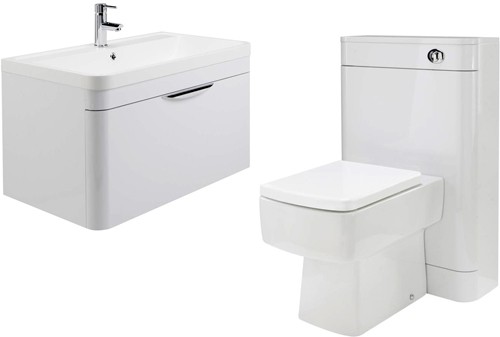 Larger image of Nuie Parade 800mm Vanity Unit Suite With BTW Unit, Pan & Seat (White).