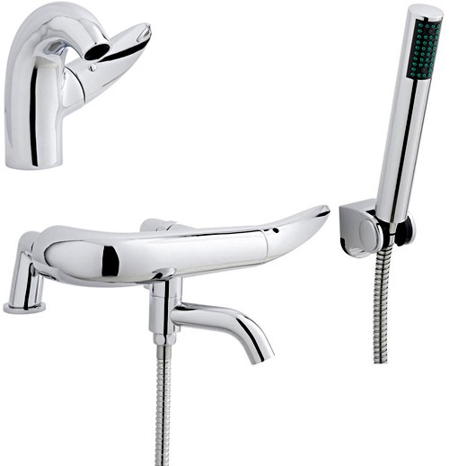 Larger image of Ultra Freya Mono Basin & Bath Shower Mixer Tap Set With Shower Kit (Chrome).