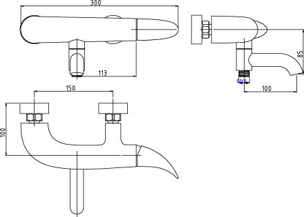 Technical image of Ultra Freya Mono Basin & Bath Shower Mixer Tap Set With Shower Kit (Chrome).