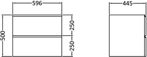 Technical image of Premier Tribute Wall Mounted Vanity Unit With Drawers & Basin 600x500.