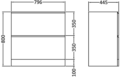 Technical image of Premier Tribute Vanity Unit With Drawers & Basin 800x800mm.