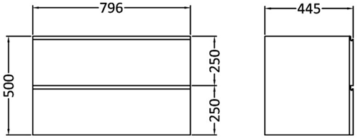 Technical image of Premier Tribute Wall Mounted Vanity Unit With Drawers & Basin 800x500.