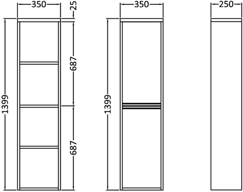 Technical image of Premier Tribute Wall Mounted Tall Bathroom Storage Cabinet 350x1399.