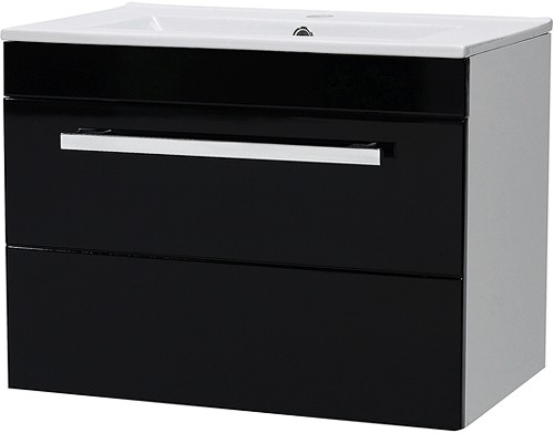 Larger image of Ultra Design Wall Hung Vanity Unit With Drawer & Basin (Black). 600x450mm.