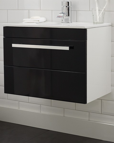Example image of Ultra Design Wall Hung Vanity Unit With Drawer & Basin (Black). 600x450mm.