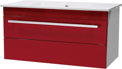Larger image of Ultra Design Wall Hung Vanity Unit With Drawer & Basin (Red). 800x450mm.