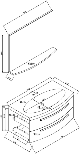 Technical image of Hudson Reed Vanguard Bathroom Furniture Pack (White).