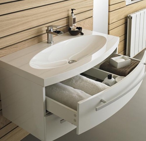Example image of Hudson Reed Vanguard Wall Hung Vanity Unit With Basin & Drawers (White).