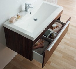 Example image of Ultra Glide Complete Bathroom Furniture Pack With Quest Tap (Walnut).