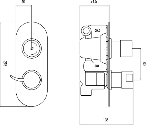 Technical image of Hudson Reed Grace Twin Thermostatic Shower Valve & Rigid Riser Set.