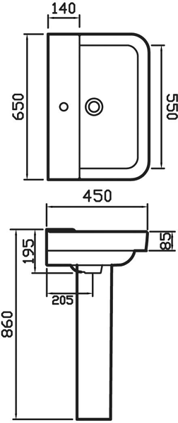 Technical image of Hudson Reed Ceramics 4 Piece Bathroom Suite With Toilet & Basin & Pedistel.