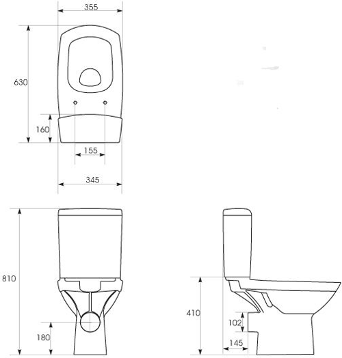 Technical image of Premier Ceramics Bathroom Suite With Toilet & 500mm Wall Hung Basin.