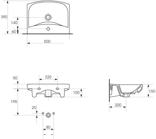 Technical image of Premier Ceramics Bathroom Suite With Toilet & 500mm Wall Hung Basin.