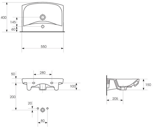 Technical image of Premier Ceramics Bathroom Suite With Toilet & 550mm Wall Hung Basin.