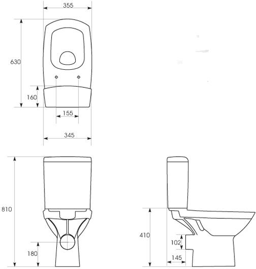Technical image of Premier Ceramics Bathroom Suite With Toilet, 500mm Basin & Pedestal.