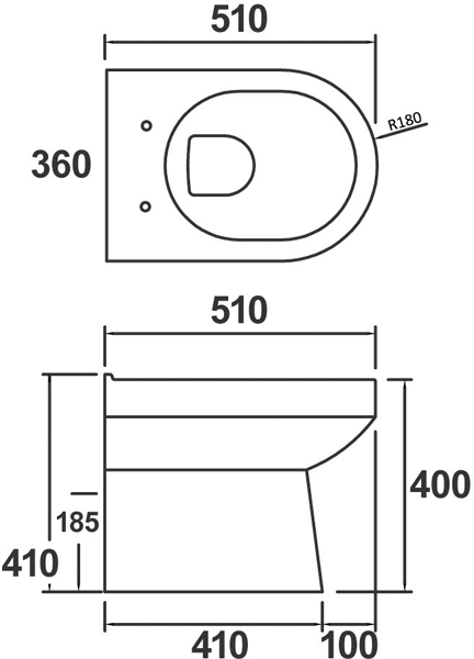 Technical image of Premier Harmony Back To Wall Toilet Pan & 500mm Semi Recessed Basin.