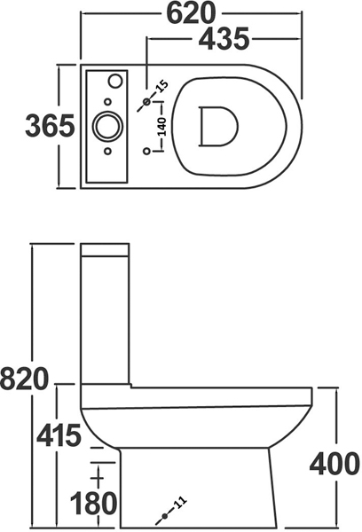 Technical image of Premier Harmony Bathroom Suite With Toilet, 500mm Basin & Pedestal.