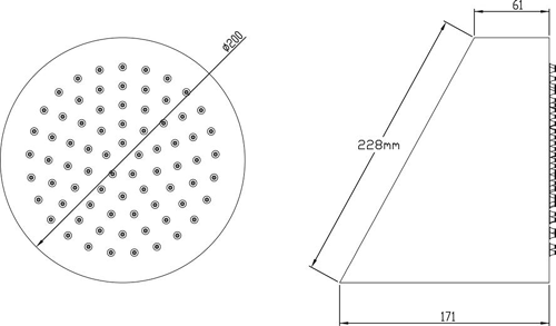 Technical image of Hudson Reed Showers Round Fixed Shower Head. 200mm Diameter.