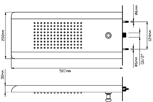 Technical image of Premier Showers Fixed Shower Head With Rain, Waterfall & Diverter.