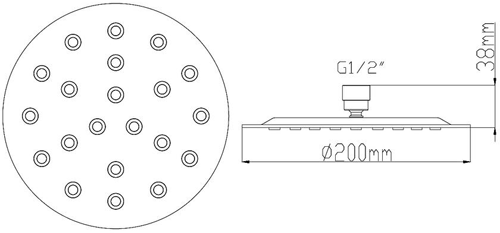 Technical image of Hudson Reed Showers Round Shower Head (Chrome, 200mm).