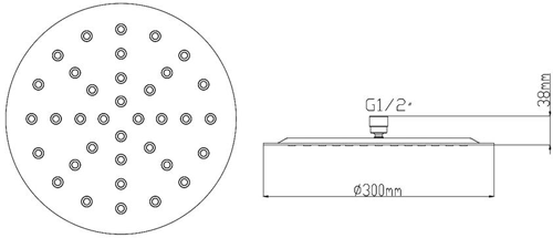 Technical image of Hudson Reed Showers Round Shower Head & Wall Mounting Arm (300mm).