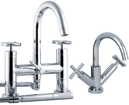 Larger image of Ultra Helix Basin & Bath Shower Mixer Tap Set (Free Shower Kit).