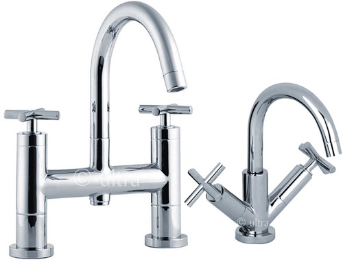 Larger image of Ultra Helix Basin Mixer & Bath Filler Tap Set (Chrome).