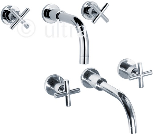 Larger image of Ultra Helix Wall Mounted Basin Mixer & Bath Filler Tap Set (Chrome).